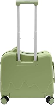 18" Kids Ride-On Suitcase, Rectangular Kids Luggage, Freestanding Rolling Luggage with Lock, Adjustable Pull Rod Cute Lightweight Tow-Along Luggage Case Carry-on Trolly Case for Travel,Green
