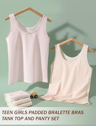 FEOYA Undershirt Tank Tops Cami Training Bras for Girls with Hipster Girls Panties 7-16Y2