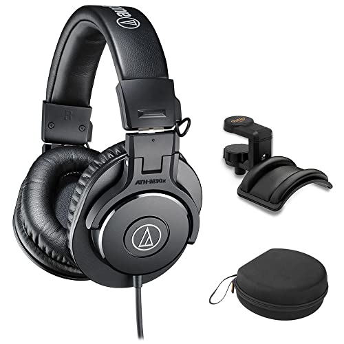 Audio-Technica ATH-M30x Closed-Back Monitor Headphones Bundle with Auray Headphones Holder and Headphones Case