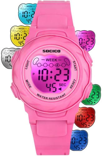 Image of SOCICO Kids Digital Watch 50M Waterproof & 7 Color Lights for Boys Girls