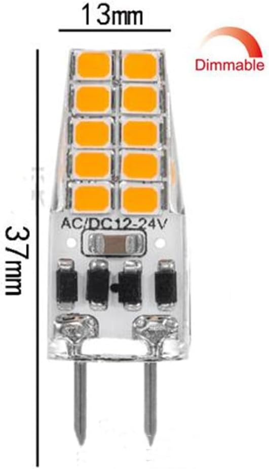 (6-Pack) Dimmable 3-Watt =30-40W T4 GY6.35 LED Bulb 12-24V AC/DC, 20 SMD 2835 LED, (Jc10 Bi-pin 30-40w Replacement) (Warm White,2700K)