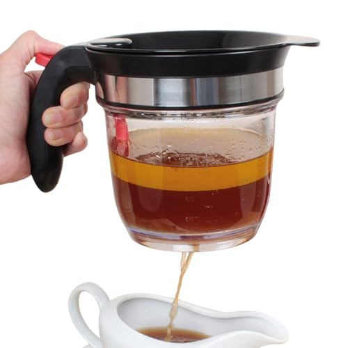 Grease Separator Grips Good Gravy - 1 Liter 6 Inch Fat Strainer Strainer | Grease Separator for Sauce: for BBQ, Frying, Soup, Meat, Cooking, Food, Grill, Chef