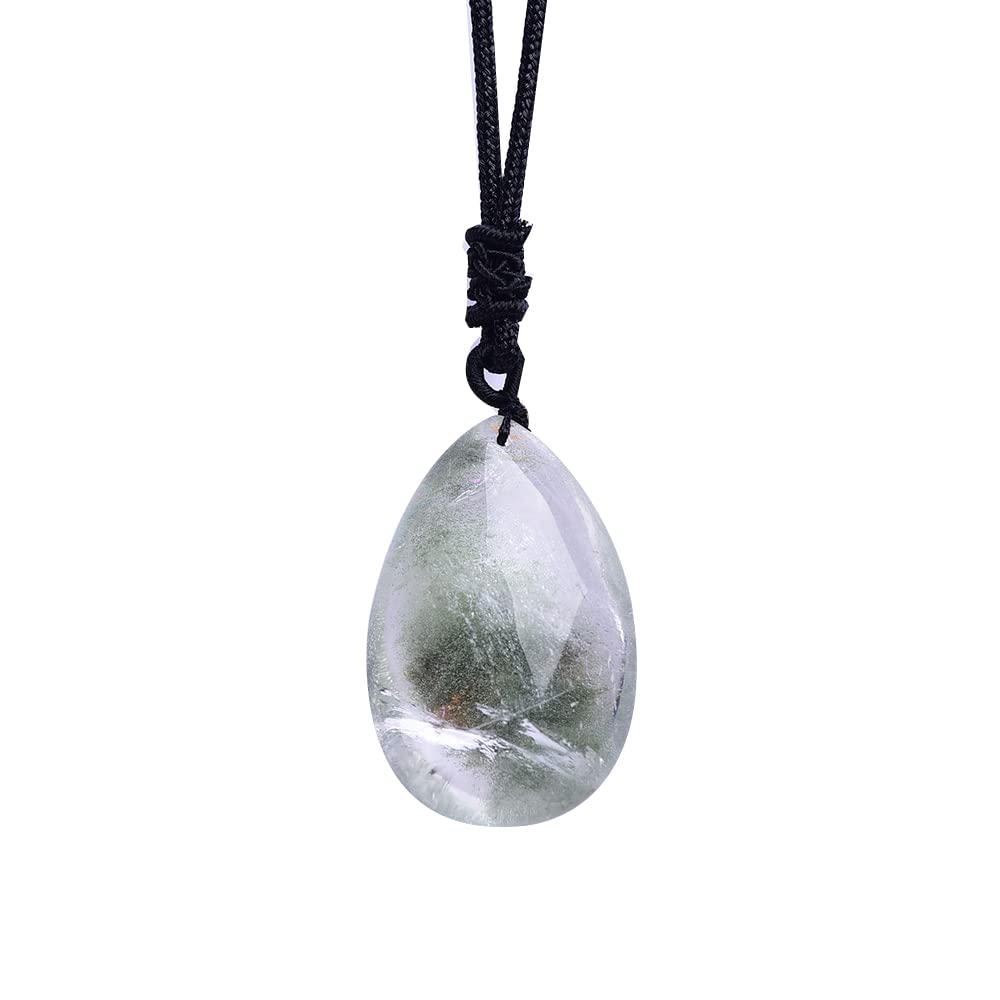 1PC Natural Green Ghost Phantom Stone Necklace Crystal Clear Quartz Gems Specimen Amulet Healing Stone Pendant Necklace (Color : Green Ghost) - Image 2
