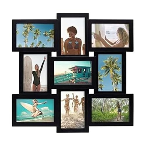 Melannco 18 x 18 Inch 9 Opening Photo Collage Frame, Displays Four 4x6 and Five 6x4 Inch Photos, Black