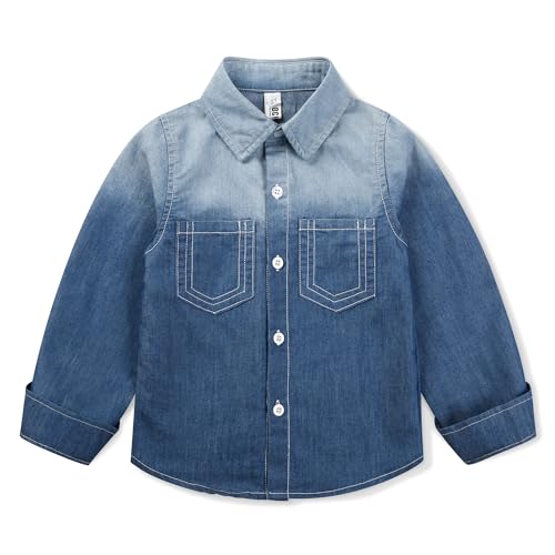 Boys Long Sleeve Denim Button Down Shirt Cotton Solid Casual Western Tops