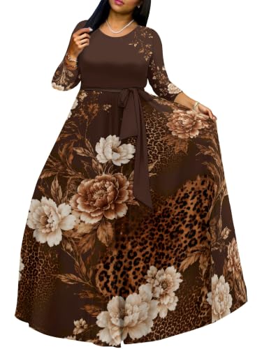 Image of PinkPatty Women's Plus Size V Neck 3 /4 Sleeve Wrap Maxi Dress with Belt | Boho wrap maxi dress with tie belt for vacations, weddings, church, parties, dinners, travel, and everyday wear