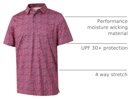 Image of Golf Shirts for Men Dry Fit Short Sleeve Print Performance Moisture Wicking Polo Shirt