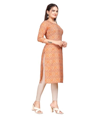 Image of Women's Straight Fit Printed Crepe Kurta, Casual Wear Kurti Design No 182