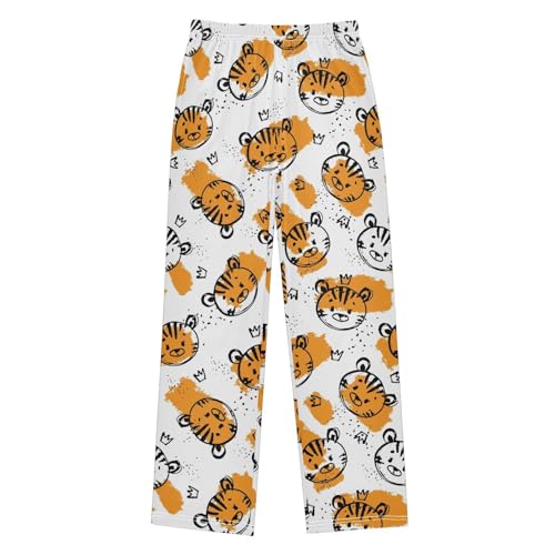 Prince Tiger Boys Long Pants Soft Trousers Elastic Waist Kids Lounge Bottoms with Pockets S-XL