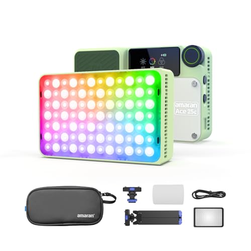 aputure amaran Ace 25C Kit 25W RGB小型撮影ライト フルカラー グリッド&収納バッグ 磁気吸着・クイックリリース機能付き 1/4ネジ穴搭載 ライブ配信・Vlog・補助照明に最適 (グリーン)