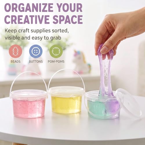 Image of Maxcheck 50 Pcs Plastic Bucket with Lids and Handles Bulk, 12oz, Clear