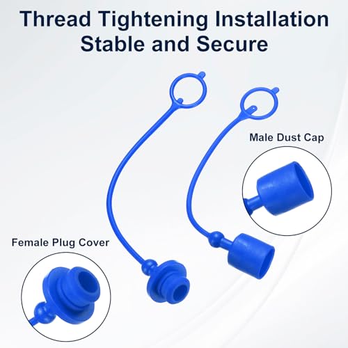 Image of HARFINGTON 2Sets 1 /2 Hydraulic Hose Dust Cap and Plug Kit, ISO-A Male Dust Cap & Female Plug Cover Quick Disconnects Air Coupler Cover Port Plug Fittings with Retention Ring, Blue /Black