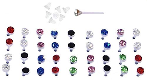 DesignedDazzle Set of Nylon Posts Plastic Posts Crystal Stud Hypoallergenic Earrings (18 Pairs Multi Color Crystals)