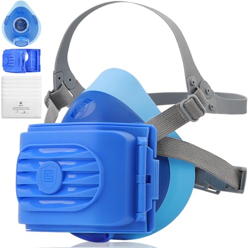 BEESAFETY Reusable Half Face Respirator Mask with 6 Filters,2818 Food-Grade Silicone Dust Mask for Painting,Cleaning,Sanding (Blue)