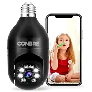 Conbre Easycam Black V380 Pro HD Smart WiFi Wireless Indoor IP CCTV Security Camera | Night Vision | 2-Way Audio | Support 128 GB Micro SD Card Slot | Includes E27 Camera Holder (EasyCam)