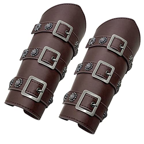 HiiFeuer Medieval PU Leather Buckle Arm Bracers, Knight LARP Retro Renaissance Arm Guards, One Size One Pair (Dark Brown) - Image 3