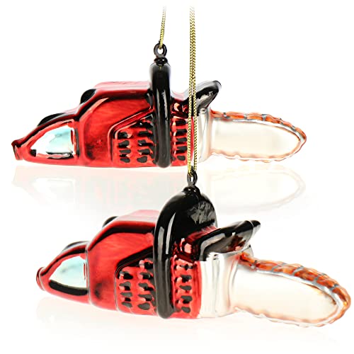 com-four® 2X Premium Christbaumschmuck - Deko-Kettensäge aus echtem Glas - besondere Baumkugeln als Weihnachtsdeko - spezielle Weihnachtsbaumanhänger - hochwertige Christbaumkugeln (Säge - 2 Stück)
