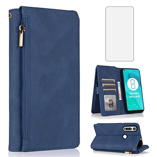 Housse Moto G Fast avec protège-écran verre trempé et portefeuille zippé