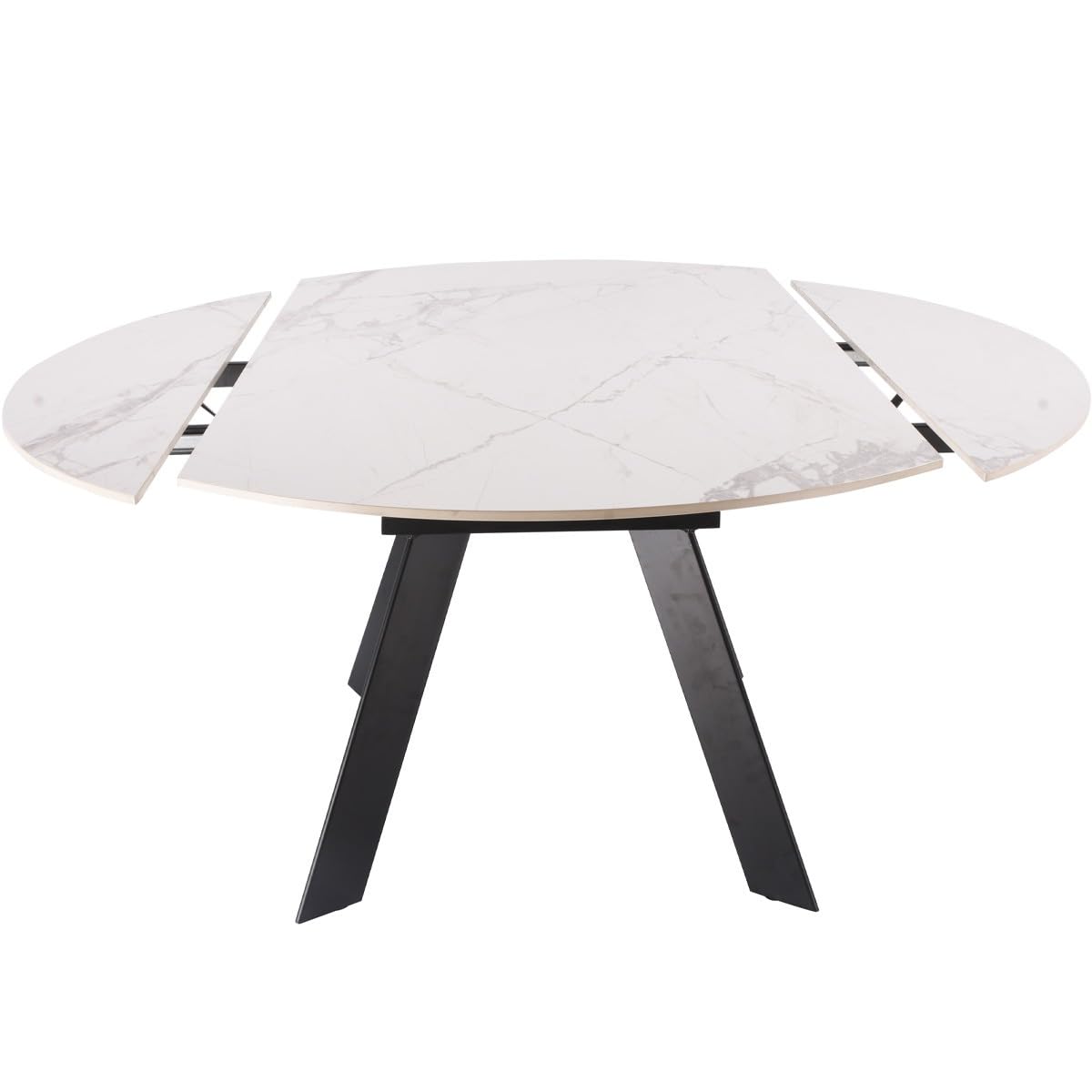 HOMIFAB Table à Manger Ronde Extensible 3/6 pers. en céramique Effet Marbre Gris Pandora et piètement Noir 90/150x90 cm - Circe