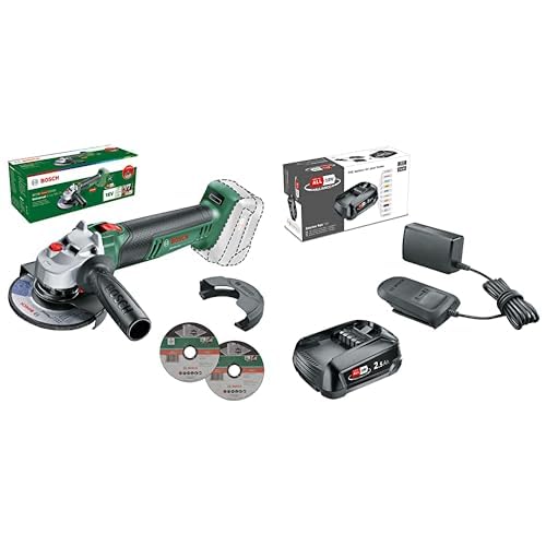 Bosch kompakter Akku-Winkelschleifer UniversalGrind 18V-75 (18 Volt System; 115mm/125mm Schleifscheibendurchmesser; Ohne Akku) – Amazon Edition + Bosch 18V Akku und Ladegerät 2.5Ah (18V Starter Set)