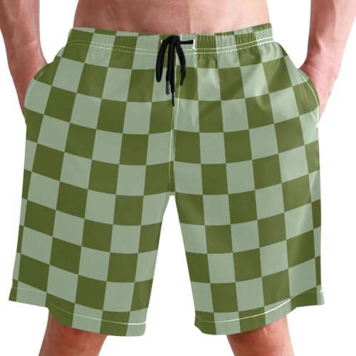 Cuadros Verdes Pantalon Corto De Playa Elásticos Bañador Hombre Casuales Pantalones Cortos para Jogger Verano Natación M