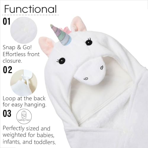 Image of DEIGO Unicorn Animal Hooded Towel for Newborn to Toddler - Baby Must Haves - Ideal Registry for Baby Boy and Girl Gifts - Unicorn, White, 23.6 Inchx32.3 Inch