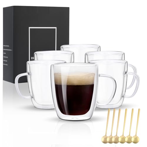 Comparison: Best Double Walled Coffee Mug 9 VENVENWEAVS Glass Coffee Mugs Set Of 6, 13.5 OZ Insulated Double Wall Coffee Cups, Perfect for Cappuccino, Latte, Americano, Tea Bag, Beverage,Glass Coffee Cups With Handles