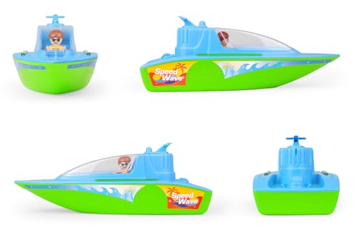 Lena BOAZZ Sportboot 36 cm, Spielzeugboot Indoor und Outdoor geeignet, für Kinder ab 2 Jahren, Kabine zum öffnen, Zwei Sitzplätze Plus Spielfigur, grün