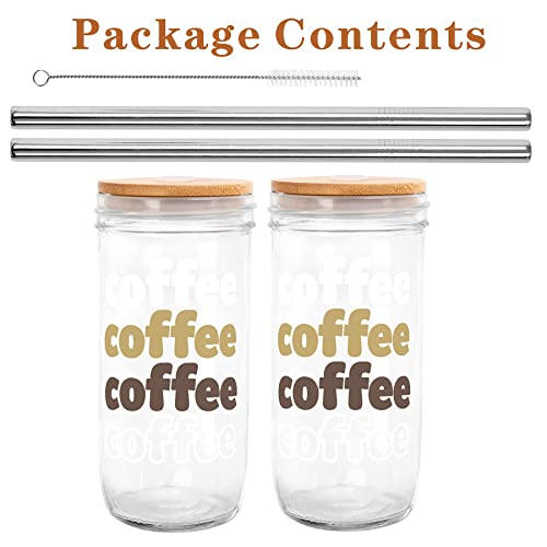 Anotion Iced Coffee Cup, Mason Jar With Lid And Straw 24Oz Wide Mouth Boba Cup Reusable Drinking Glasses Tumbler Smoothie Water Bottles Margaritas Juice Cocktail Travel Office Home, 2 Packs #TOP6