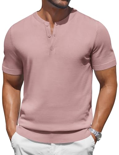 COOFANDY Men's Knit Henley Shirts Short Sleeve Casual Basic Tee Summer Button Soild T Shirts