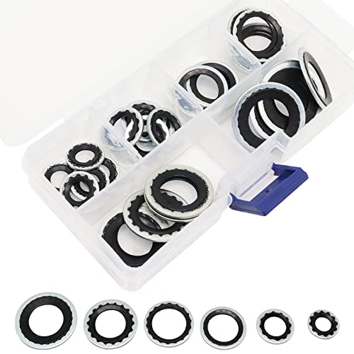 GDFYMI 30pcs AC Gasket Assortment Automotive Air Conditioning Compressor Port Seal Washer Kit High Temperature Resistant Screw Gaskets Repair Box (Black)