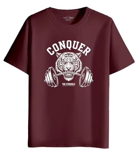 Image of INDISSH T-Shirt for Man | Regular and Plus Size Upto 7XL | Gym Graphic Printed | Round Neck Cotton Fabric Regular fit Casual T-Shirt for man - RNM-Conquer-PAR