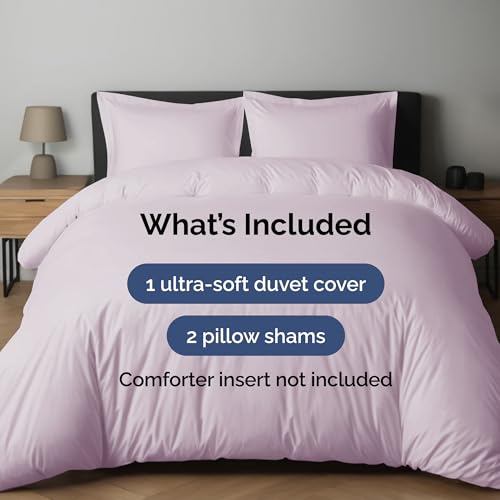 Image of Duvet Cover Queen Size Set - Extra Soft Queen Size Duvet Cover 90 x 90 with 2 Pillow Shams - Hotel Luxury Easy Care and Fade Free w /Zipper Closures & Ties - Breathable Bedding Set (Light Lavender)