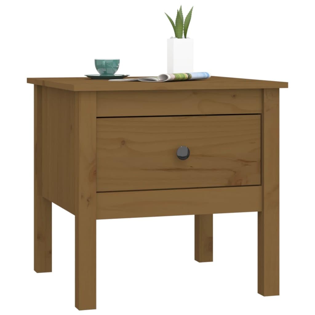 Mesa auxiliar marrón miel 50 x 50 x 49 cm, armario auxiliar de madera maciza de pino, mesa de centro rústica con cajón, mesita de noche cuadrada para salón y dormitorio