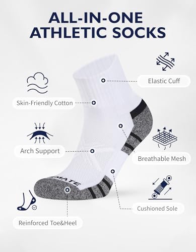 Image of CLOSEMATE 6 Pairs Mens Athletic Ankle Socks Cushioned Running Quarter Socks | Cotton socks with breathable mesh, terry cushion & secure fit for sports, sneakers& daily wear