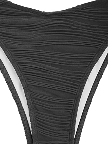 Image of ZAFUL Women Strapless Textured Bandeau Bikini 2 Piece Swimwear Cheeky Solid Lace up Bathing Suits