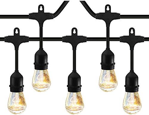 Classyke 2-Pack 48ft Indoor Outdoor String Lights for Patio Garden Yard Deck Cafe Dimmable Weatherproof Commercial Grade [UL Listed] - Incandescent (48FT 2 Pack)