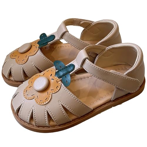 Image of WUIWUIYU Toddlers Little Girls T-Strap Hook&Loop Dress Strawberry Summer Shoes Closed Toe Carrot Sandals