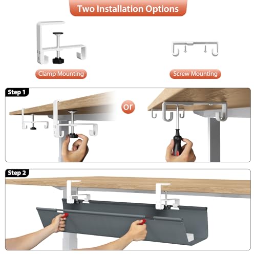 Image of Univivi No Drill Under Desk Cable Management Tray, 36 inch Cord Organizer for Table, Clamp /Screw Mount Desk Cable Management, Premium Fabric Cable Management Tray for Office, Home