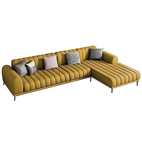 Image of Casaliving Herrick RHS 6 Seater L Shape Sofa Set with 2 Puffy for Living Room (Yellow) Premium Velvet Fabric Sofa