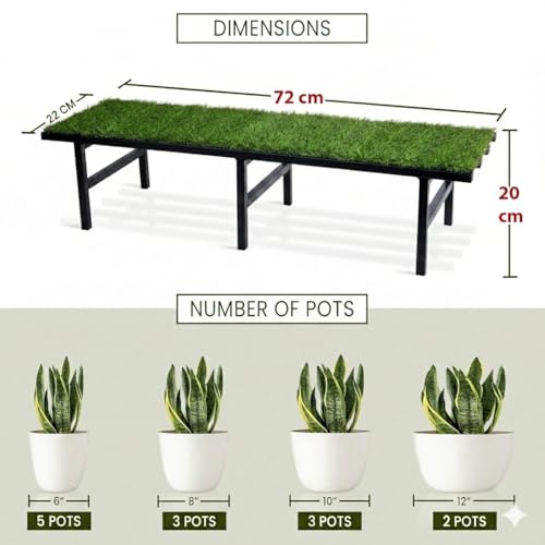 Image of IRON LANDS Metal Pot Stand with Green Grass Mat 72x22x20 Cm | Rust-Proof Matte Powder-Coated for Big Size Plants | Supports Up to 300 Kg| Ideal for Garden Balcony, Outdoor and Indoor Plant Display