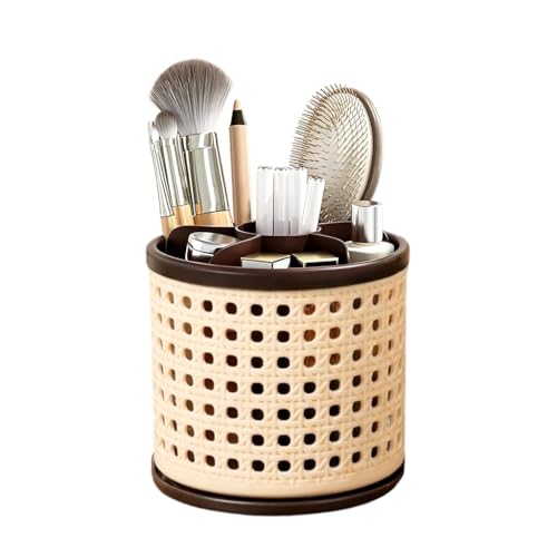 Image of MAYCREATE 360 Rotating Makeup Brush Holder Organizer Stationary Pencils Storage Holder Multipurpose 6 Compartments Organisers for Women Vanity Desk Bathroom