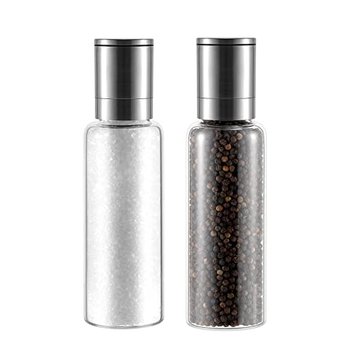 Vevouk Ensemble de moulins à sel et à poivre de grande capacité, corps en verre borosilicate transparent, moulins à poivre, moulins à sel et poivre noirs en acier inoxydable Cover