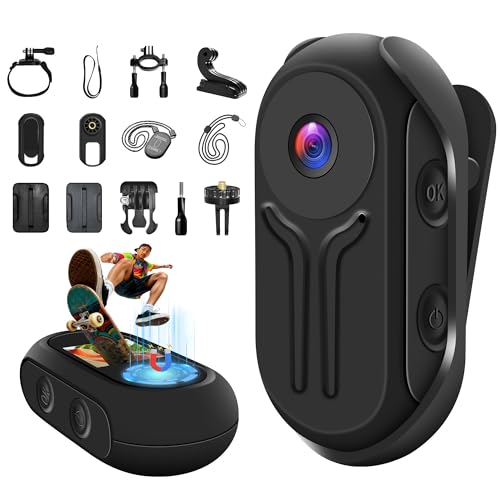 Mini Action Cam, 1080P HD Actionkamera, Sportkamera 120° Weitwinkel Körperkamera Bodycam mit Display Bildschirm Helmkamera Motorrad Multifunctional Accessories für Abenteuer Vlog Video