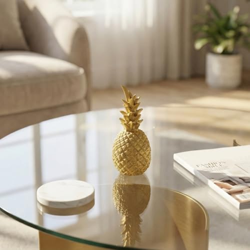 Estatua decorativa piña dorada de resina 15 cm miniatura 5