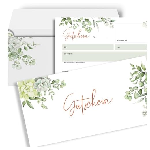 50 Blanko Gutscheine mit Umschlägen zum Ausfüllen Eukalyptus Geschenkgutschein für LEH, Massage, Nagelstudio, Friseur, Beauty (50 inkl. KUVERTS)