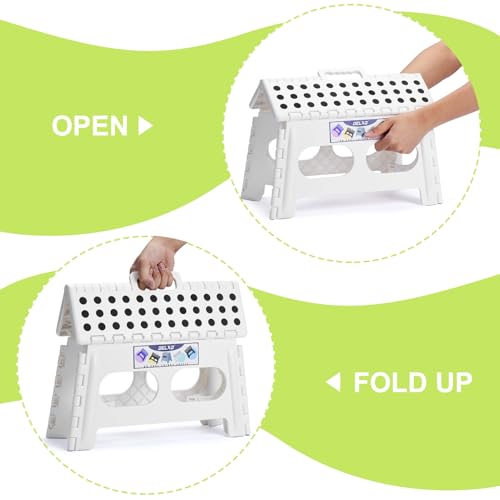Image of Delxo 9 Inch Folding Step Stool for Kids and Adults,15-Inch Extra Wide Height Large Platform Heavy Duty Stepping Stool More Safe and Comfortable Non Slip Foldable Step Stool White