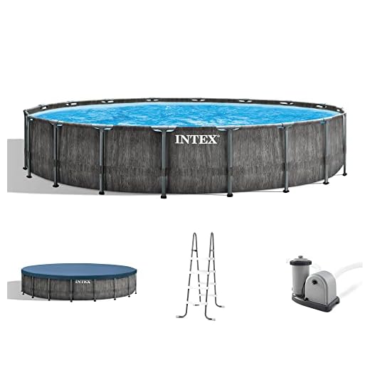 Intex Greywood Prism Frame 18' x 48" Round Above Ground Outdoor Swimming Pool Set with 1500 GPH Filter Pump, Ladder, Ground Cloth, and Pool Cover