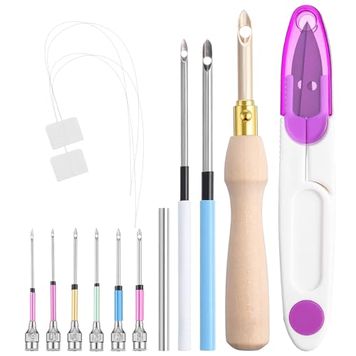 13Pcs Punch Needle Tool Adjustable Punch Needle Embroidery Kits Wooden Handle Embroidery Pen Needle Punch Kit for Beginners Floss Cross Stitching DIY Craft Decoration Gift