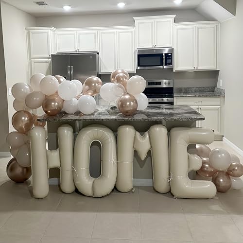 Image of 40 Inch Beige HOME Balloon for Housewarming Party Decorations, Large Cream New Home Welcome Balloon Letter Banner, White Sand Real Estate Balloons Sign for Sweet House Warming Homecoming Party Decor